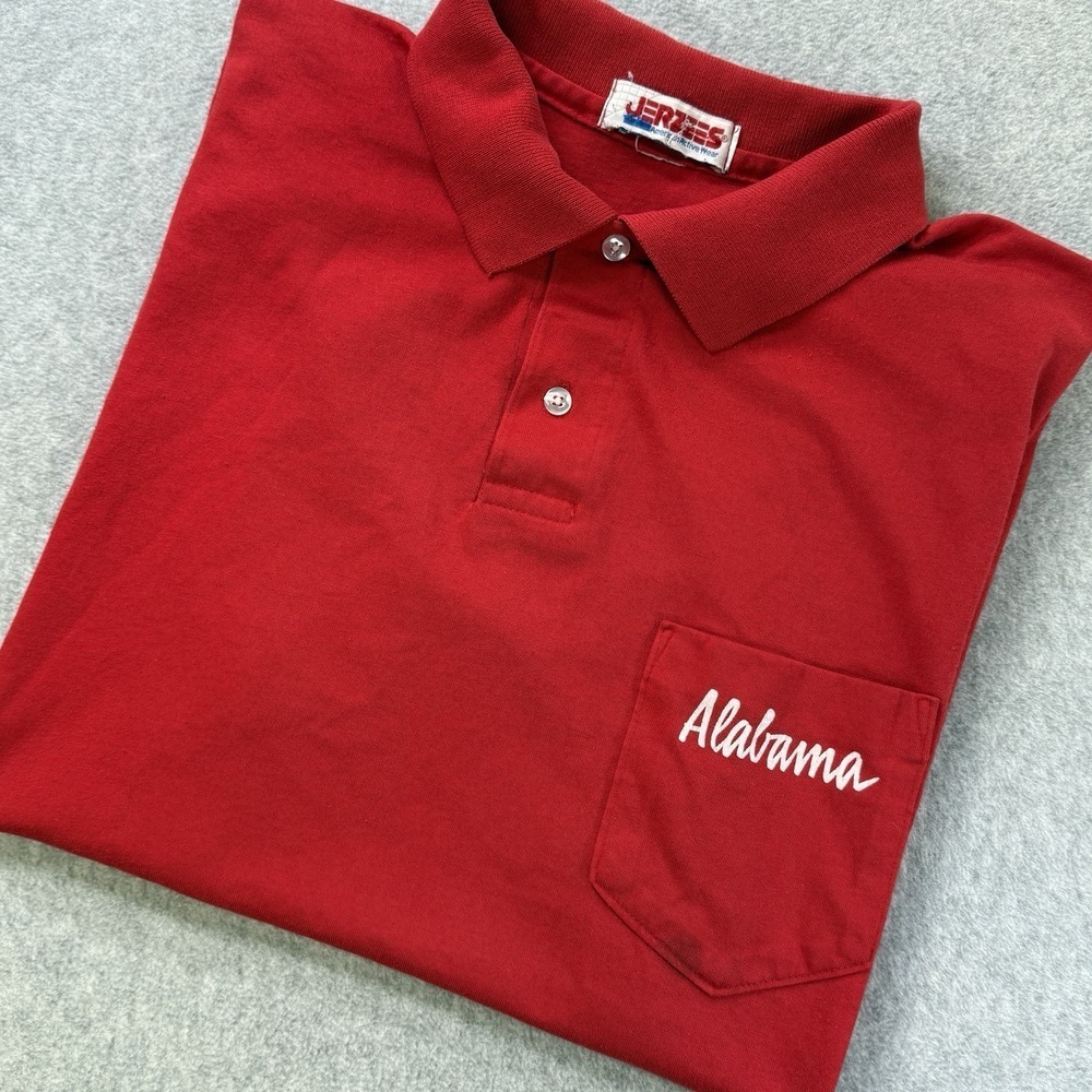 Vintage Jerzees Alabama Polo Shirt Red Pocket Tee‎ Single Stitch USA